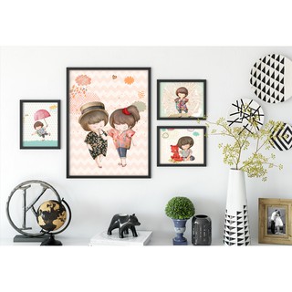 Bộ 4 tranh canvas treo tường khung bản gỗ hình em bé cute LIN759