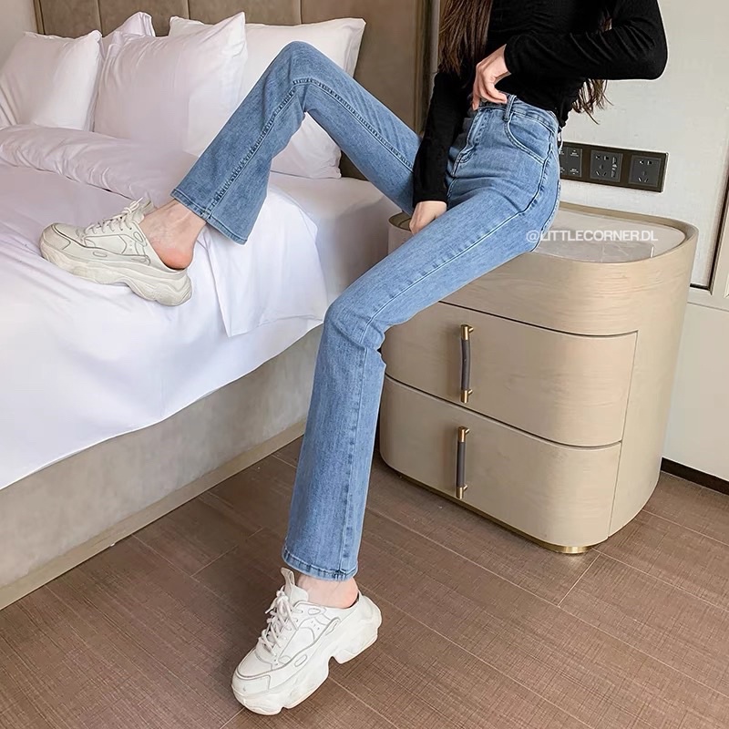 Quần jean ống loe co dãn nữ lưng cao quảng châu - quần ống bát hot trend nữ