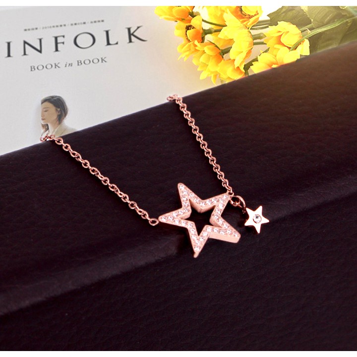 Dây chuyền titan cao cấp kiểu 2 ngôi sao siêu đẹp, bền màu, hợp thời trang dễ phối đồ