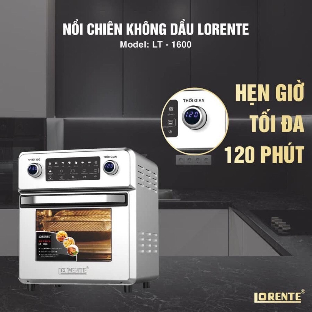 Nồi Chiên Không Dầu 16L Lorente LT 1600 - Điều Khiển Cảm Ứng - 8 Chế Độ Cài Đặt Sẵn