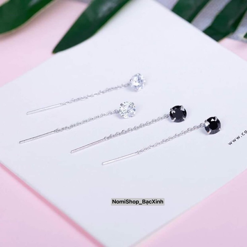 Bông tai đá gài bạc ta, dáng thả nhẹ nhàng xinh xắn Mainomi Shop Bạc Xinh