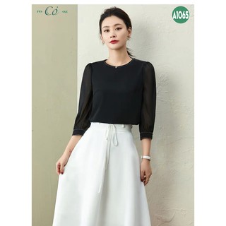 Áo sơ mi đen tay phối voan sang trọng - A1065