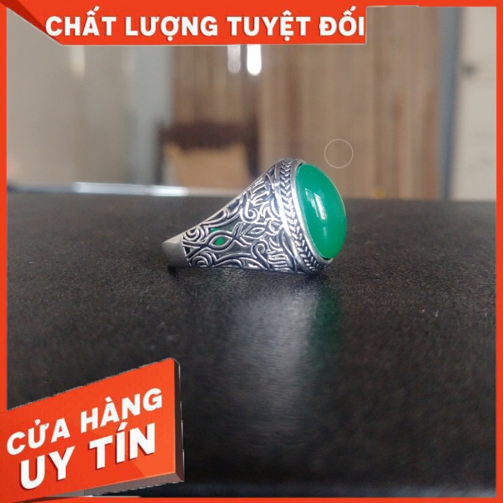 Nhẫn Nam Màu Bạc Đá Xanh Đẹp Cao Cấp Ảnh Thật - Nhẫn Chất liệu Titan Không Gỉ - Elas Ring