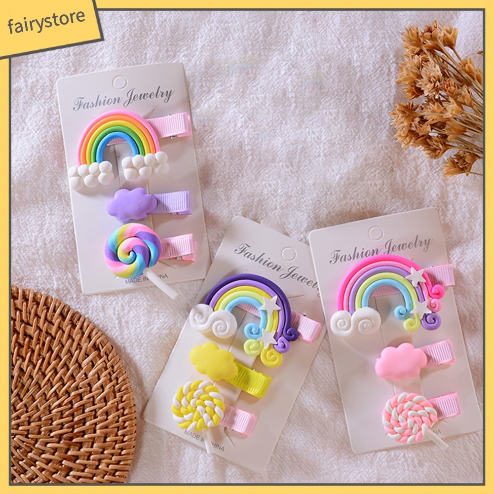 Set 3 Kẹp Tóc Màu Cầu Vồng Dễ Thương Cho Bé Gái