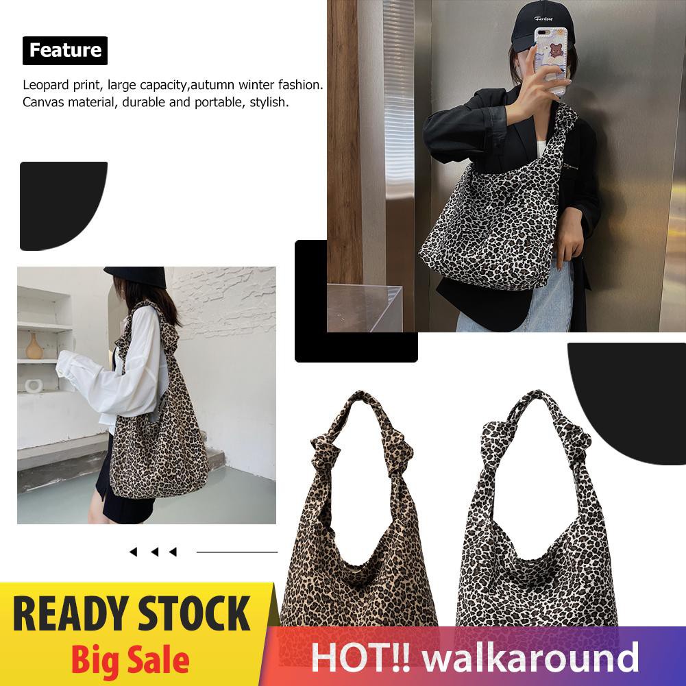 Walk Women Leopard Messenger Bag Retro Large Capacity Canvas Lady Totes Handbags