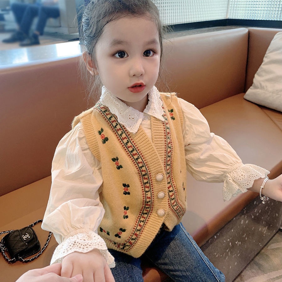 Áo khoác len cardigan sát nách thời trang cho bé gái
