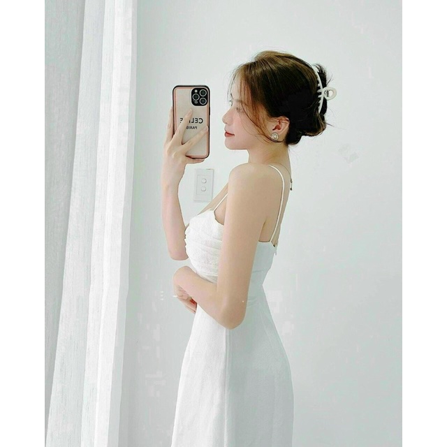 Đầm 2 dây nhún ngực BASIC chất liệu đũi mềm mát váy hai dây dáng dài xoè nhẹ váy 2 dây basic nhúng ngực Linh Htt