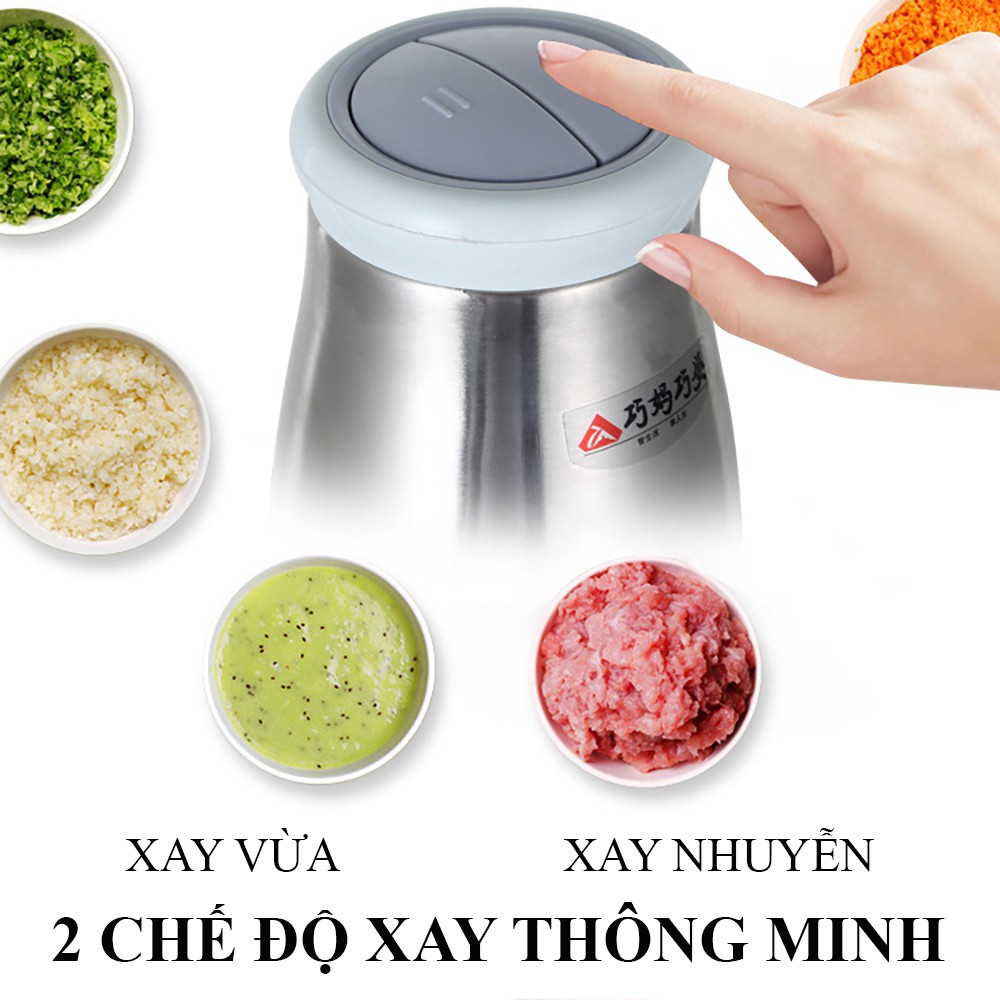 Máy xay thịt, xay đa năng cối Inox và cối nhựa không gỉ 4 lưỡi dao kép siêu sắc bén, xay thịt, cá, hoa quả, tỏi ớt