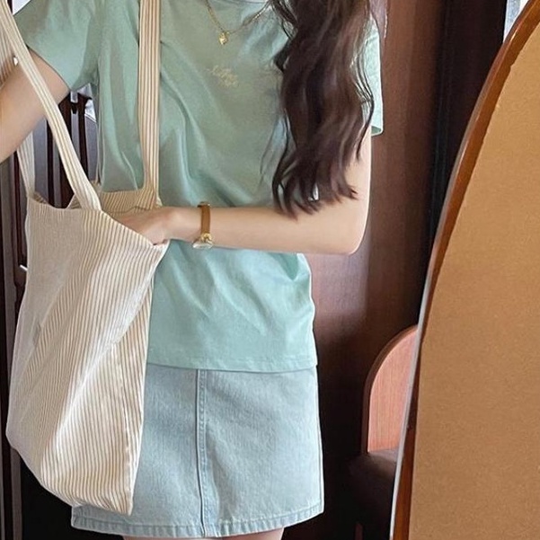 Chân váy jean ngắn MURIOKI thêu hoa phong cách Hàn Quốc cho nữ