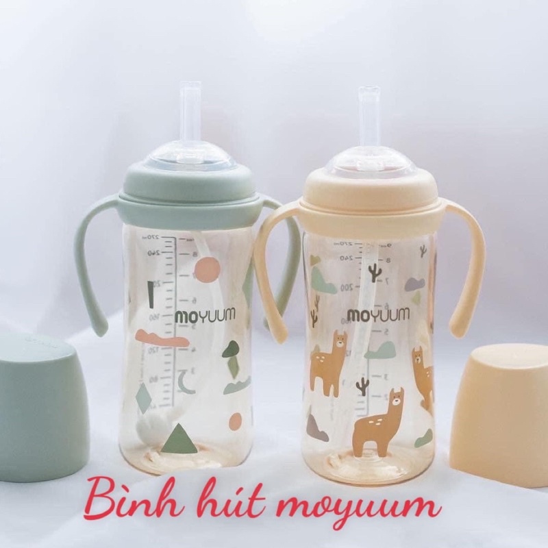 Bình hút nước moyuum, uống sữa có tay cầm và ống hút của moyuum. Bình sữa moyuum có ống hút