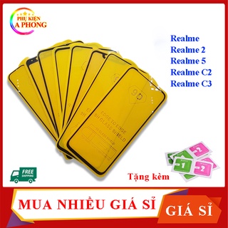 Kính cường lực realme, realme 2, realme 5, realme c2, realme c3 loại 9d full màn + tặng giấy lau
