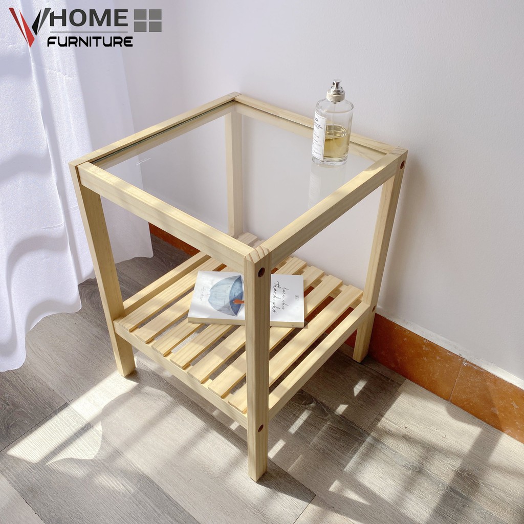 Kệ Đầu Giường Gỗ Thông VHOME Furniture Mặt Kính Cường Lực 35cm x 35cm x 50cm Nội Thất Lắp Ráp | BigBuy360 - bigbuy360.vn