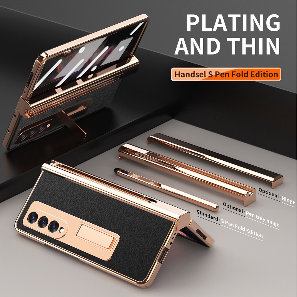 Ốp Điện Thoại Mặt Kính Kèm 2 Tấm Bảo Vệ Bút Cảm Ứng Cho Samsung Galaxy Z Fold 4 3 5G