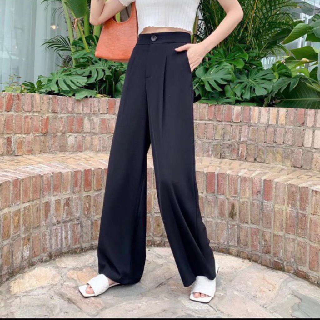 Quần Culottes Thụng Mềm - Simple pant dáng dài xuông ống rộng cullotes loe cạp khuy lưng cao nữ HOT