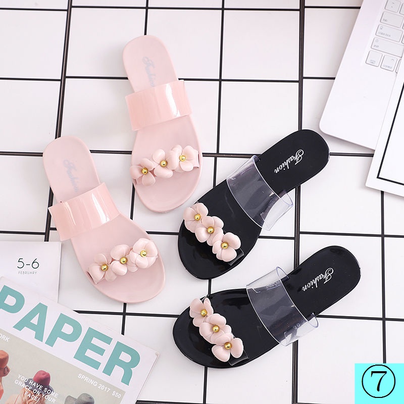 Dép Nhựa Chống Trượt Đính Hoa Trà Pha Lê Thời Trang Xuân Hè Cho Nữ