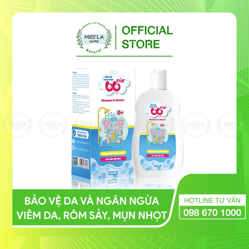 Nước tắm gội thảo dược BBNIE - Ngăn ngừa và bảo vệ da, cải thiện tình trạng: viêm da, mụn nhọt, rôm sảy, mẩn ngứa