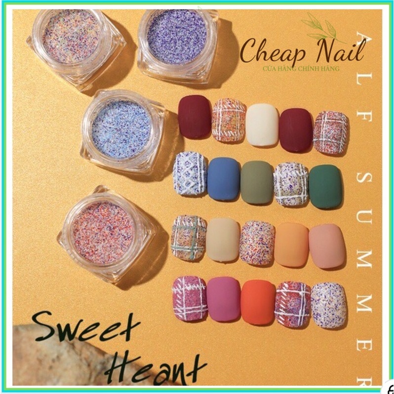 Nhũ dạ nail, nhũ cát kẻ dạ phong cách hàn quốc set 6 hũ- Cheap nail