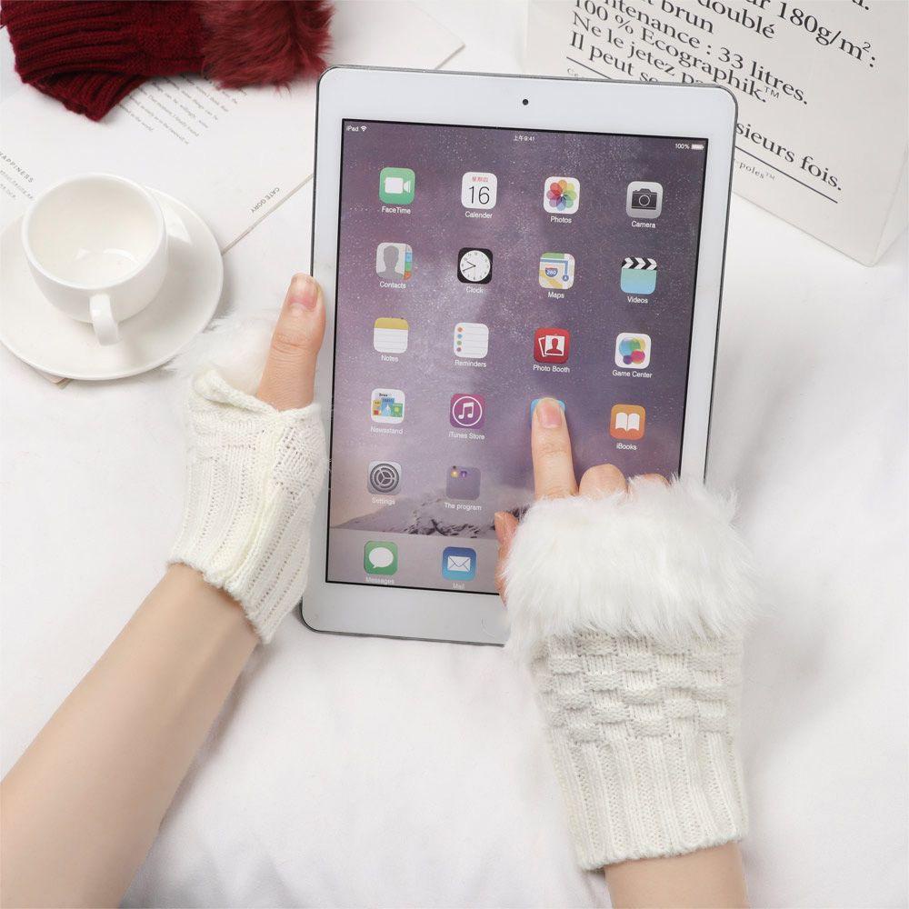 WONDER Găng Tay Hở Ngón Lông Thỏ Nhân Tạo Dày Dặn Ấm Áp Cho Nữ