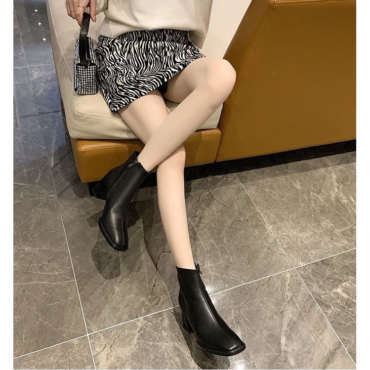 Giày Boots nữ da mềm khóa sườn WOMENSTORY bốt thời trang cao cấp  Boot cao cổ đế vuông 7 cm mùa đông