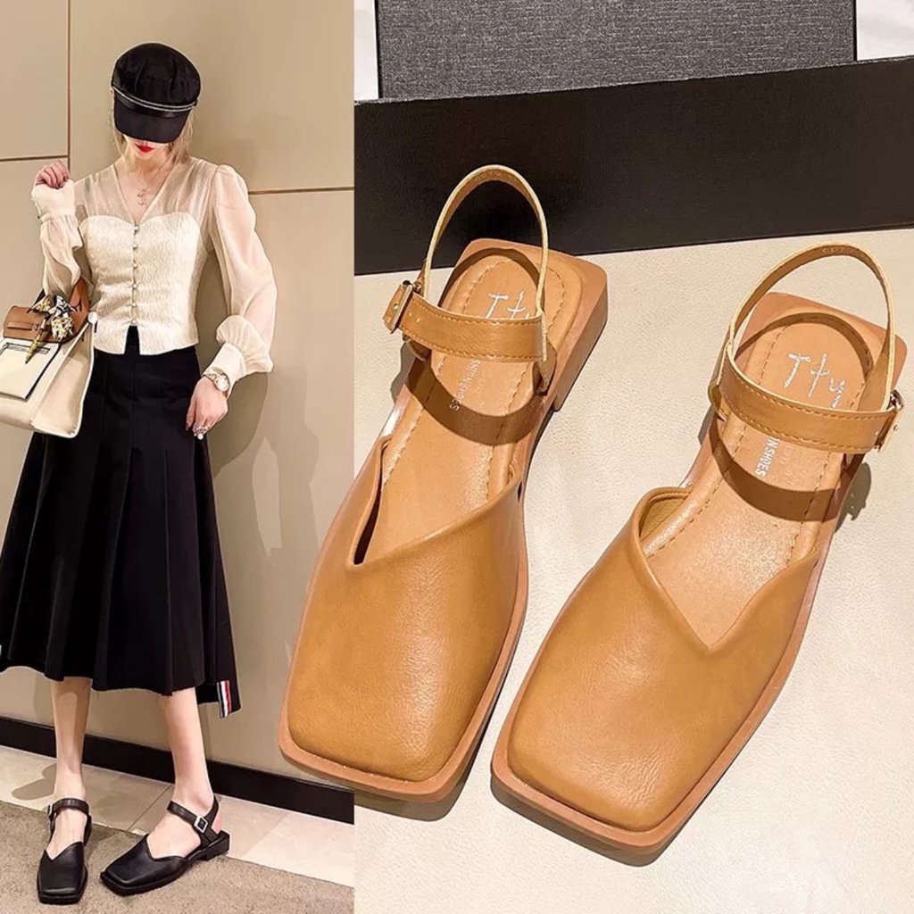 Sandal mũi vuông cổ vát êm chân, giày sục quai hậu đế 2cm mũi vuông hottrend- CH55