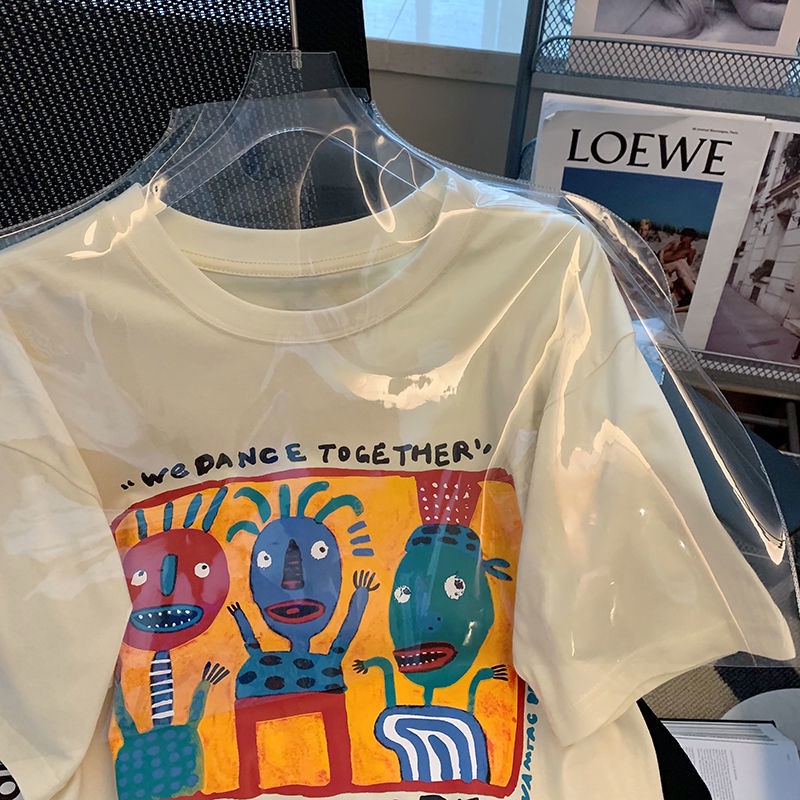 Áo Thun Tay Ngắn In Họa Tiết Hoạt Hình graffiti Phong Cách Đường Phố Cổ Điển Dễ Phối Đồ Thời Trang Mùa Hè Cho Nữ