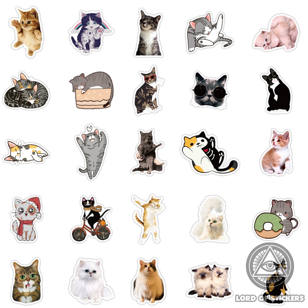 Set 100 Nhãn Dán Mèo Dễ Thương Sticker Cute Phong Cách Hoạt Hình Chống Thấm Nước Trang Trí Mũ Nón Bảo Hiểm, Laptop, Sổ