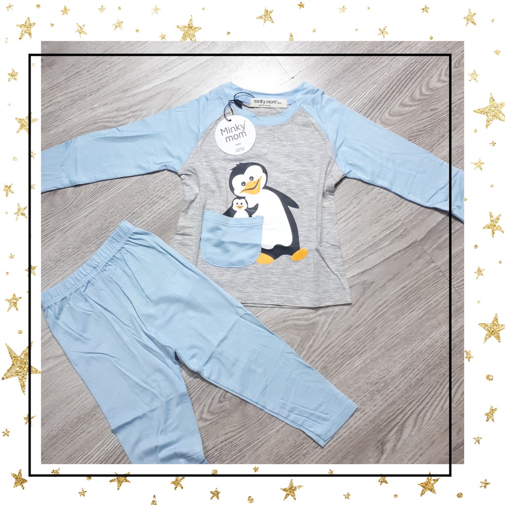 Bộ Thu Đông Thun Lạnh Dài Tay Chim Cánh Cụt Bé Trai Bé Gái Size 8-18kg 💖 Bộ Minky Mom Dài Tay giữ ấm tốt cho bé