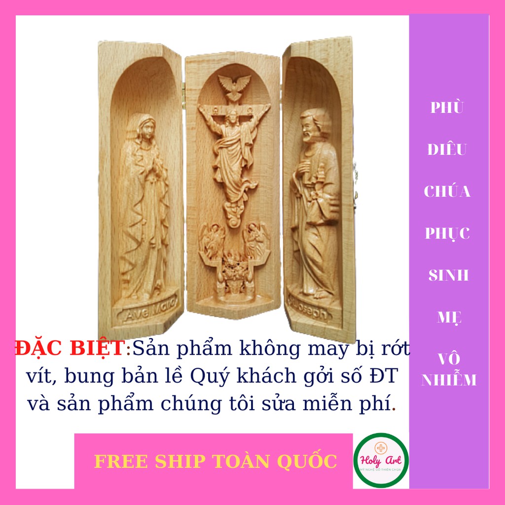 Phù điêu Chúa khải hoàn - Mẹ Lộ Đức  BẰNG GỖ,15x7cm  Tượng Mẹ Vô Nhiễm làm quà tặng