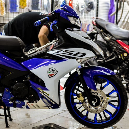 Tem trùm exciter 150 xanh trắng mẫu mới, độ team trùm decal xe máy ex dán đời 2015-2020