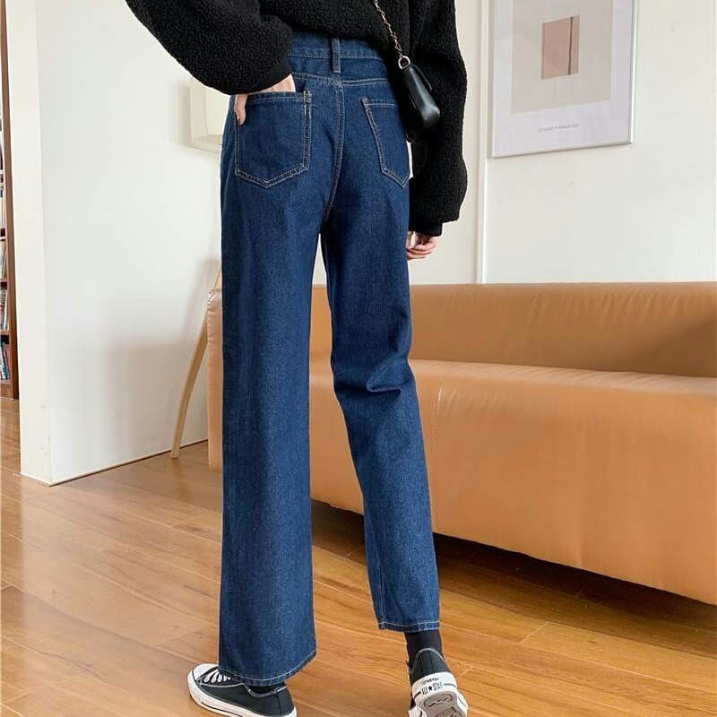 QUẦN JEAN ỐNG RỘNG NỮ LƯNG CAO MÀU XANH ĐẬM LAI CUỐN FORM DÀI RỘNG CAO CẤP BABO SIÊU HOT HIT CHUẨN SIZE ĐẲNG CẤP