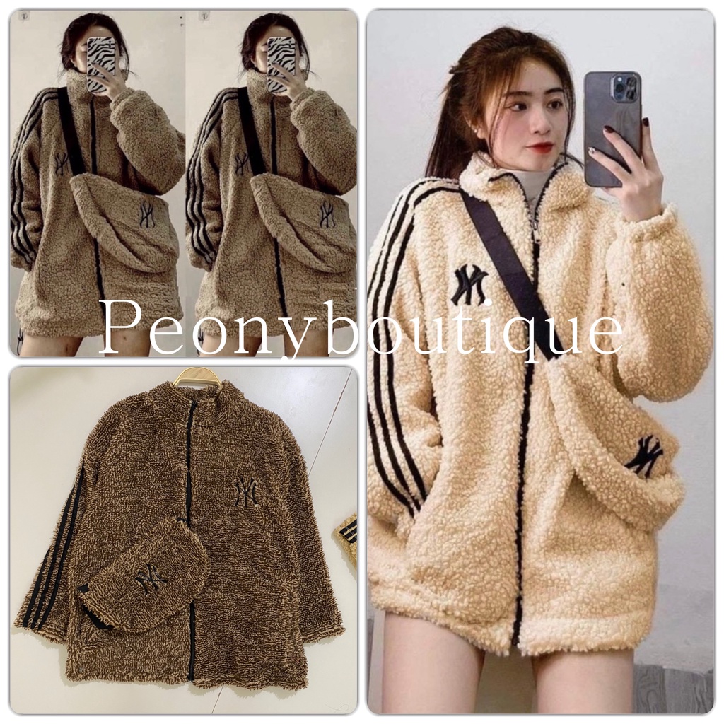 Áo Khoác Lông Kèm Túi PEONYB Nữ [FREESHIP] 🌸 Jacket thể thao 3 sọc, hoodie zip form rộng tay bồng cá tính Ulzzang 🌸 | BigBuy360 - bigbuy360.vn