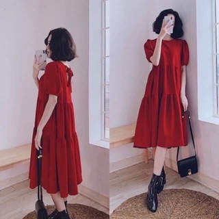 Váy bầu Đầm bầu màu đỏ dáng xuông thiết kế nữ tính Kiểu dáng thời trang trẻ trung năng động size dưới 80kg bigsize