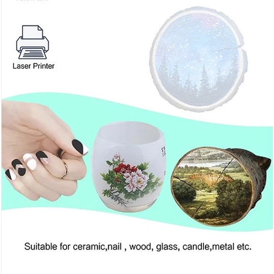 Decal Trượt  Nước Film Free dùng cho Men sứ - Thủy Tinh dùng cho máy in Laser - khổ A4