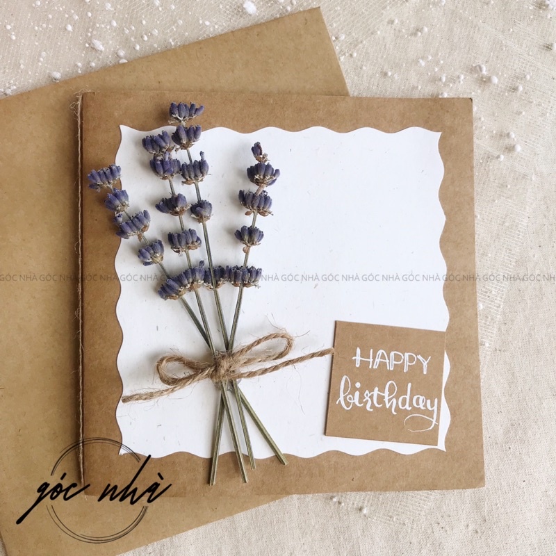 Thiệp hoa khô lavender oải hương handmade giấy kraft nâu vintage cổ điển sinh nhật kỷ niệm anni cảm ơn Góc Nhà gocnha