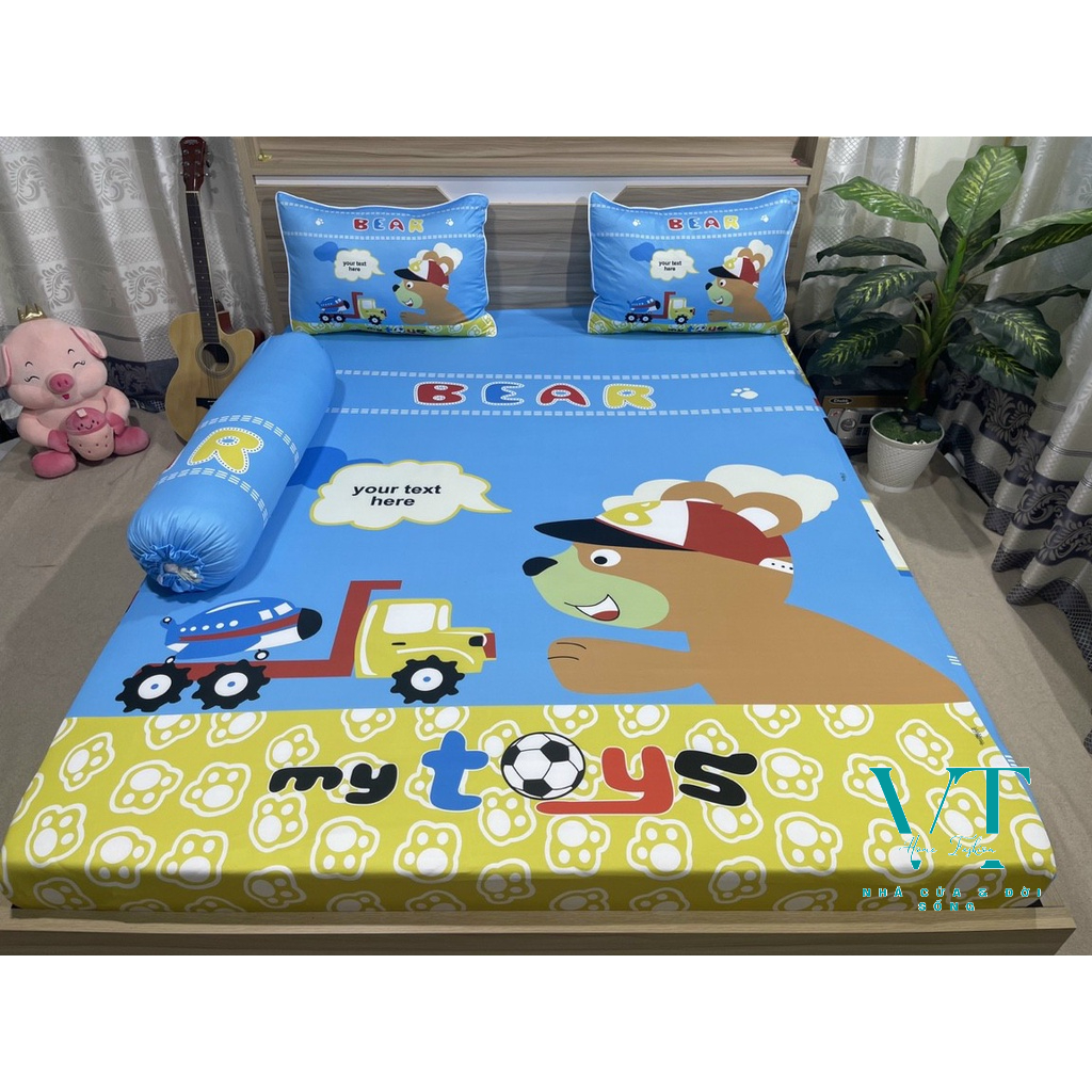 Bộ Chăn Ga Thun 5D Ý Cartoon