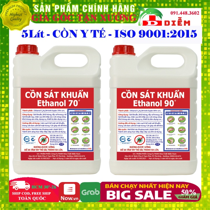 [CAN 5 LÍT] Cồn Y TẾ 70 90 Độ Sát Trùng Khử Khuẩn Ethanol