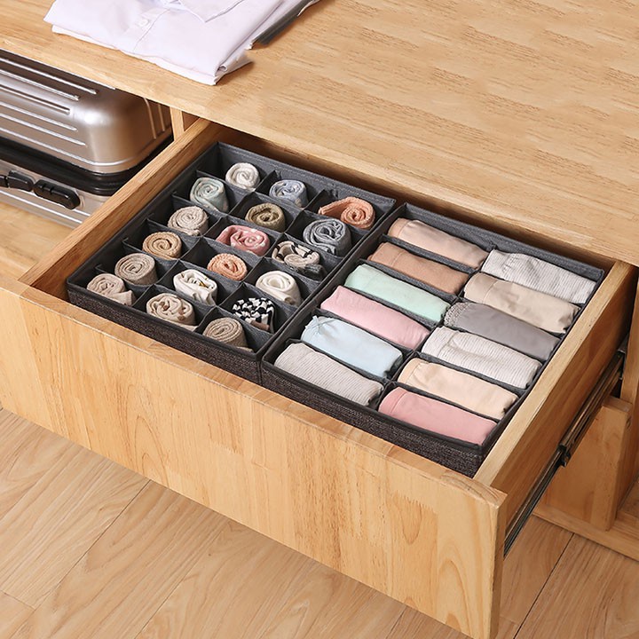 Hộp Vải Đựng Đồ Lót, Khay Vải Chứa Tất Vớ Gọn Gàng Ngăn Nắp (Set 3 cái 6, 7, 24 ngăn)