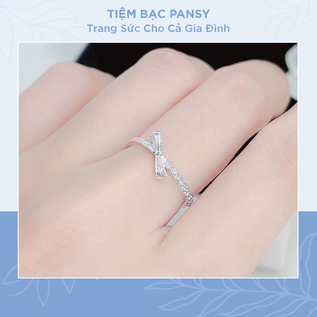 Nhẫn bạc nữ PANSY hình nơ tiny đính đá lấp lánh - Nhẫn nữ bạc ta cao cấp