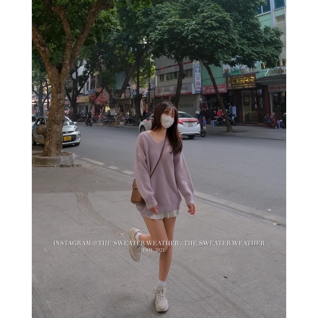 (Ảnh thật) Áo len cổ V hạt gạo màu trơn bo gấu the.sweaterweather TSW | BigBuy360 - bigbuy360.vn