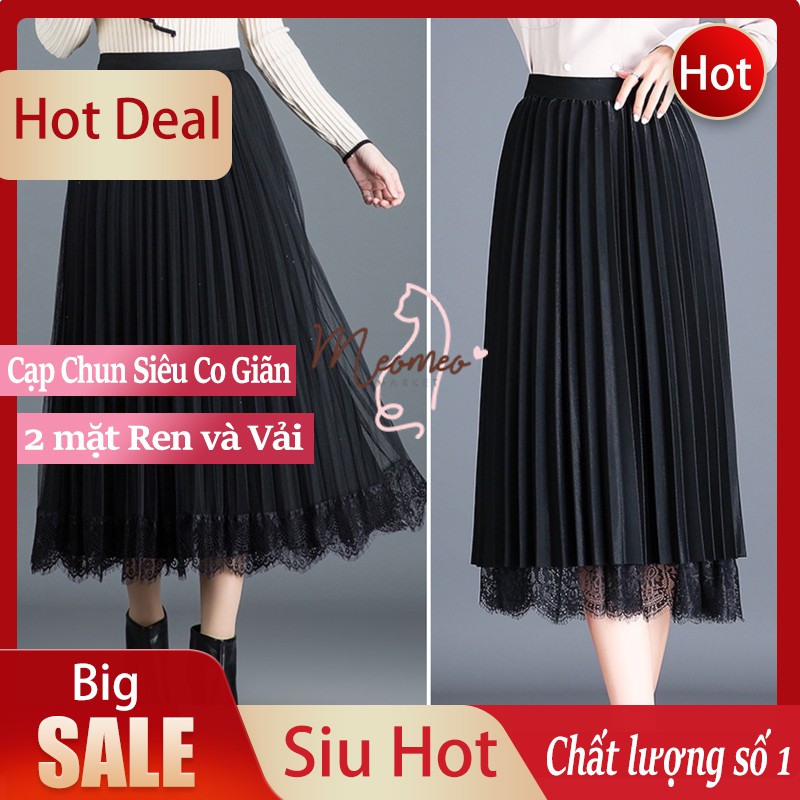 CHÂN VÁY XẾP LY REN 🌸 Mặc Được 2 Kiểu Ren và Vải Thần Thánh Hàng Đẹp 🌸