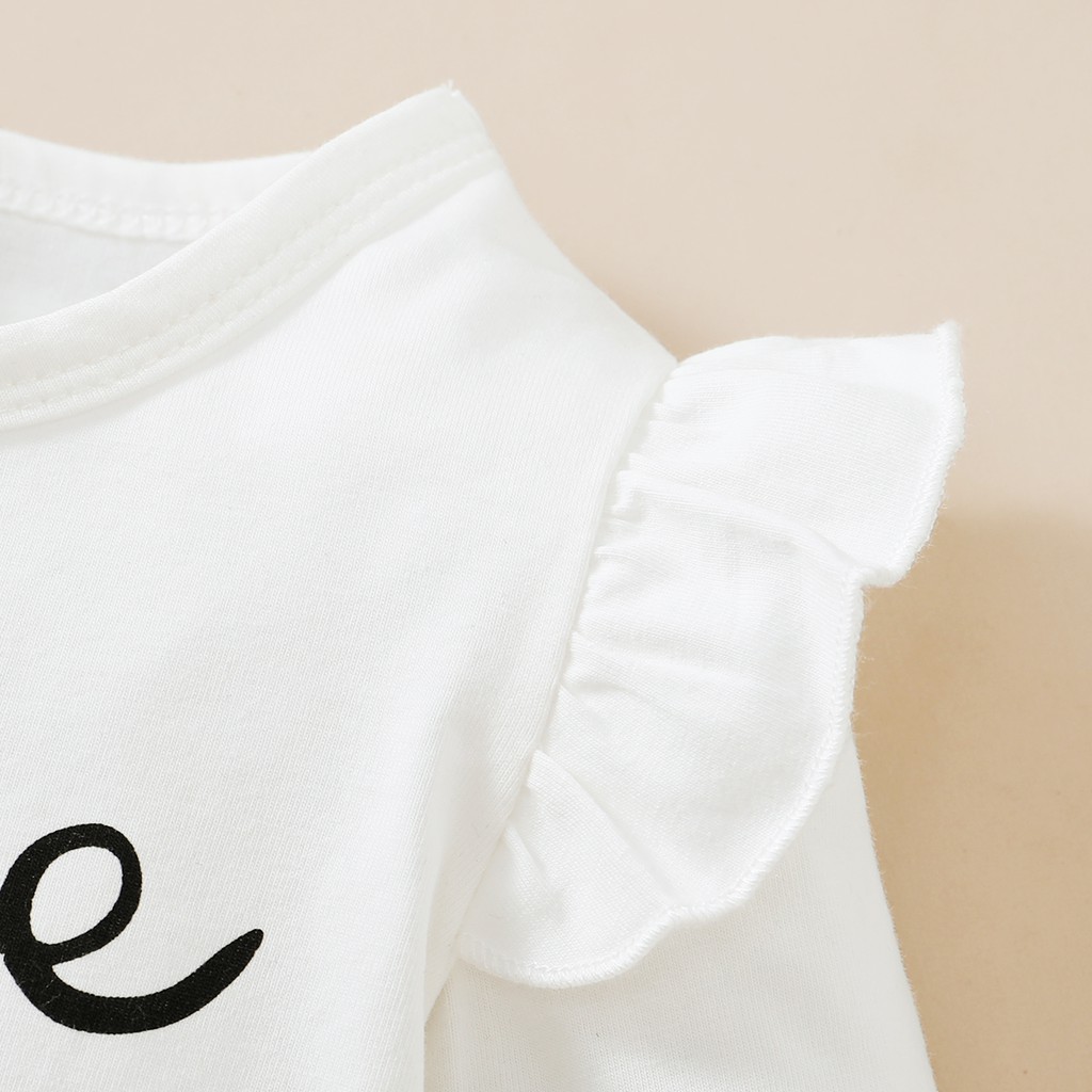 Bộ trang phục 3 món MIKRDOO áo liền thân cotton tay dài in chữ cái quần in hoa và băng đô mùa thu cho bé gái sơ sinh