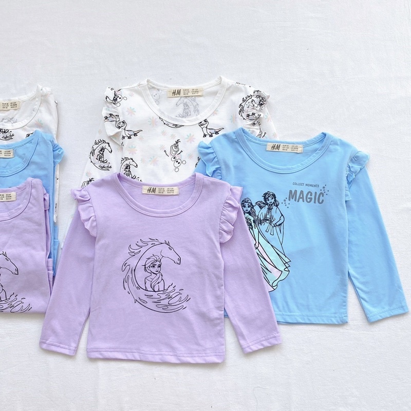 Áo dài tay thu đông bé gái - Set 3 áo cotton dài tay Elsa HM cho bé gái size 2-10t