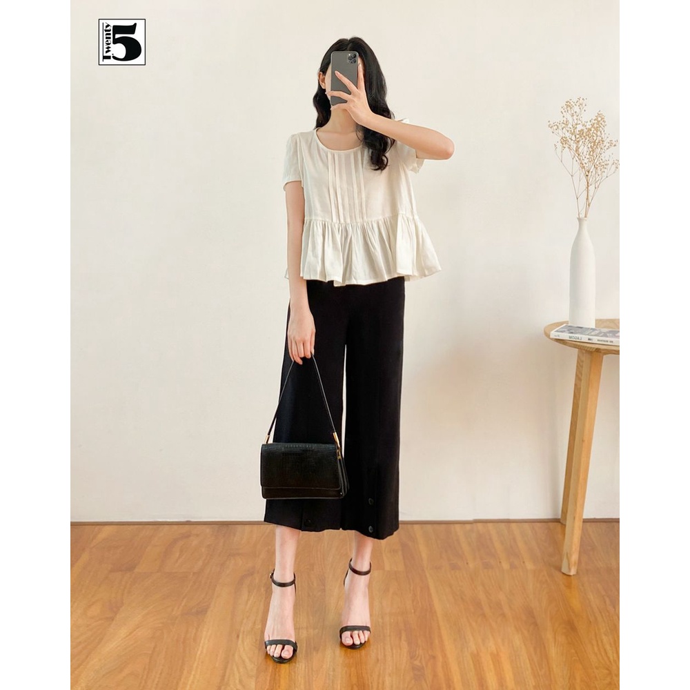 Quần vải nữ công sở suông rộng lửng gấu cài cúc Twentyfive N632