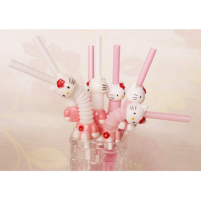 5 ống hút cong XIAODUOJIAJU hình Hello Kitty xinh xắn thân thiện với môi trường