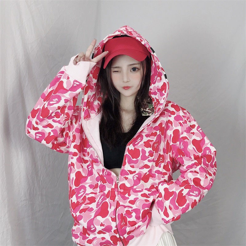 (Kiểu dày hơn)Áo khoác cá mập bape áo hoodie Cặp nam nữ có dây kéo unisexhàn màu lam