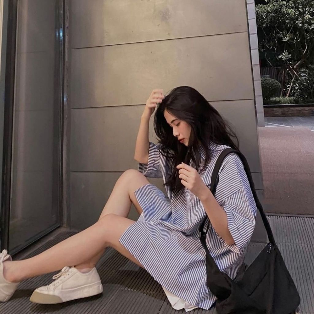 Áo sơ mi nữ kẻ tay lỡ form rộng Hada, chất vải xốp đẹp không nhăn SM06