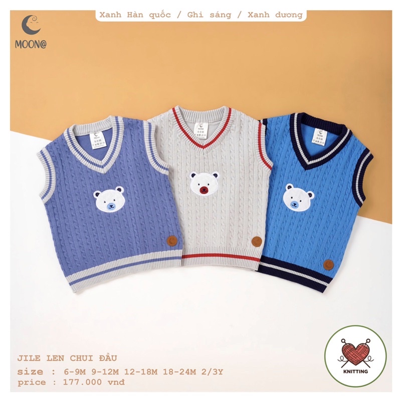 Áo Gile Moon Dày Ấm,mềm mại ,thiết kế cổ chữ V cho bé trai -bé gái