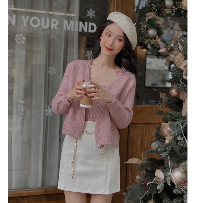Set áo hai dây len kèm áo cadigan LYRA, chất len dày dáng croptop xinh xắn, nữ tính-VSYSE0028 | BigBuy360 - bigbuy360.vn