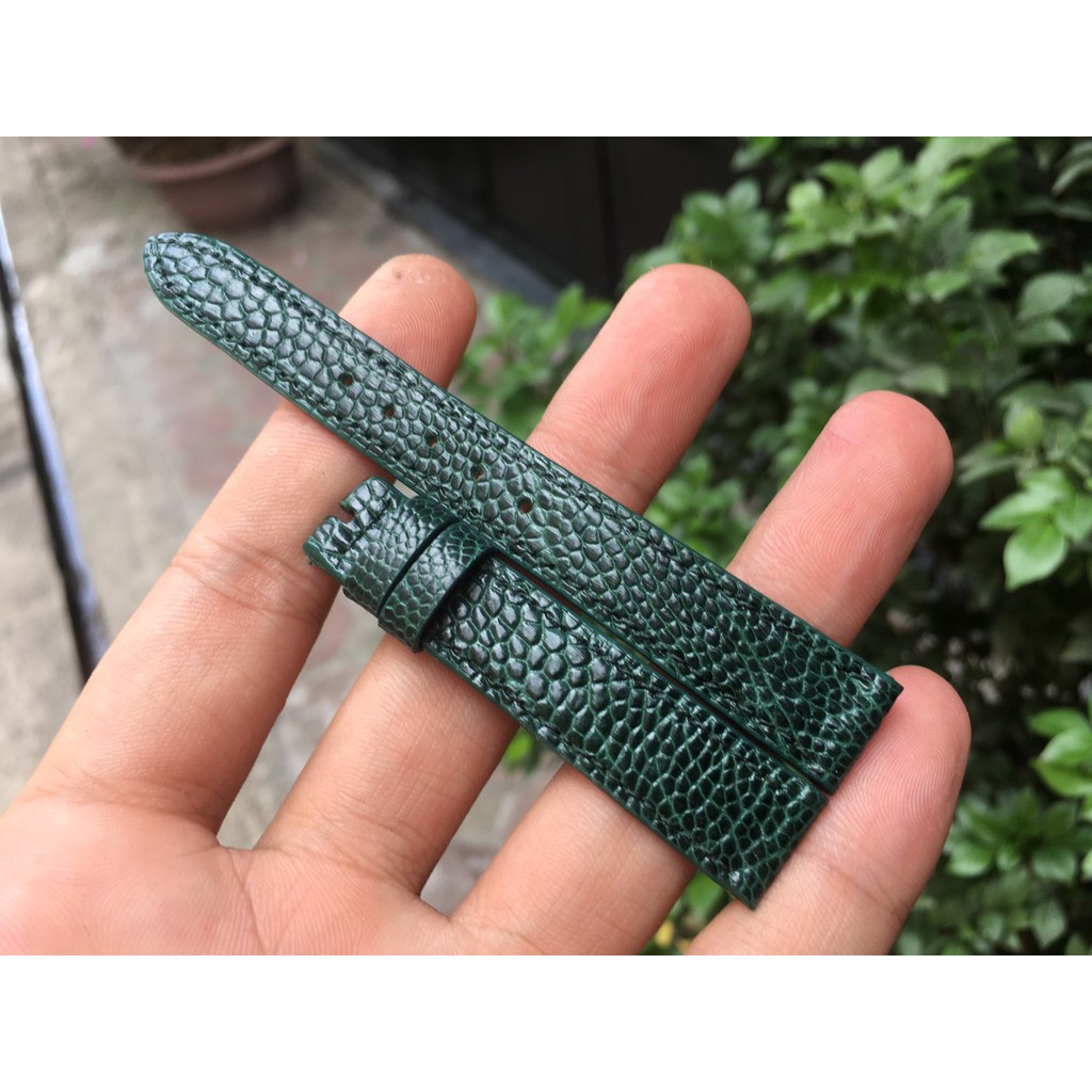 Dây Đồng Hồ Da Đà Điểu Handmade Cao Cấp Xanh Lá Cho Nữ Đủ Size