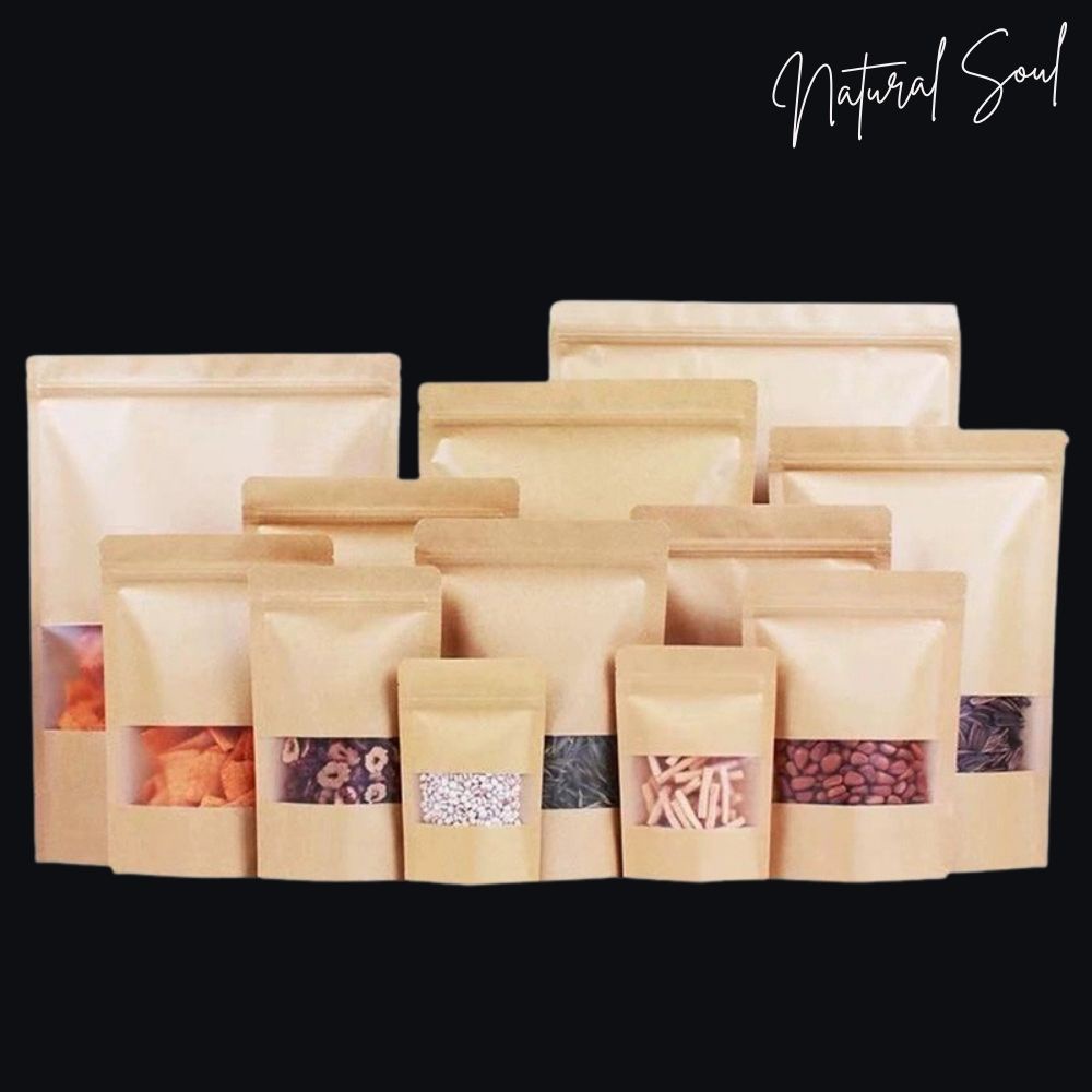 ( 1Kg Giá Sỉ ) Túi Zip Kraft Cửa Sổ Tràn Cán Màng Chống Thấm Cao Cấp - Hàng Nhập - Shop Natural Soul